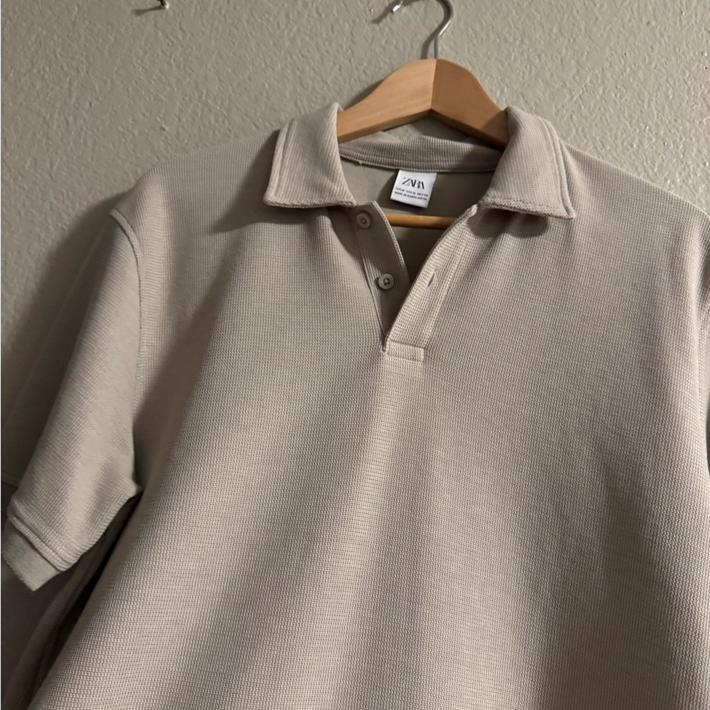 Zara Tan Polo Shirt Classic Knit Design